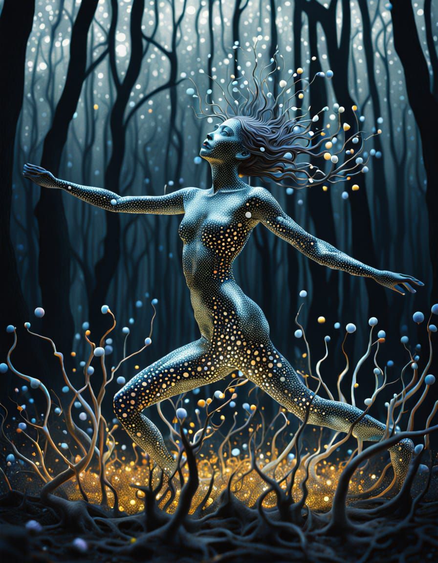 Ethereal Goddess Emerges from Whimsical Forest