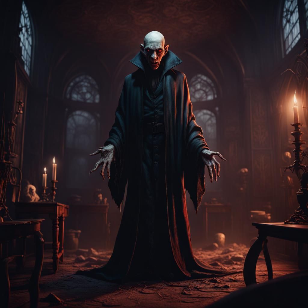 Lovecraftian Nosferatu in Dark Fantasy Landscape