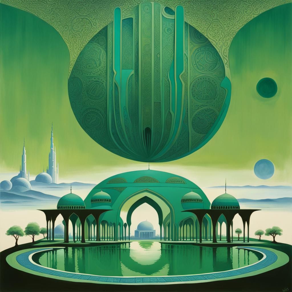 Ethereal Portal to an Alien Moonbase in a Whimsical, Islamic...