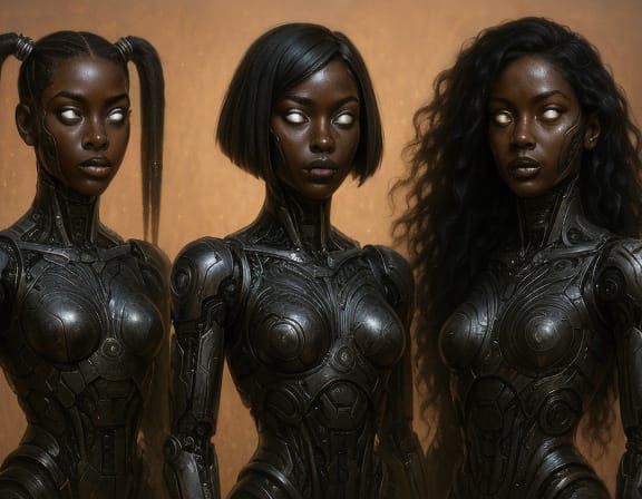 Cyberpunk Female Robots in a Fantastical Fantasy Art Piece