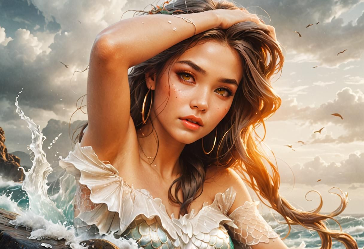 Surreal Fantasy Mermaid Dazzles in Hyperdetailed Stormy Seas...
