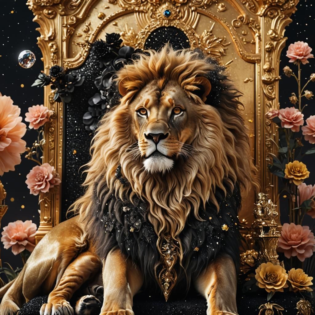 Majestic Lion Throned in a Dreamlike Diamond Palace
