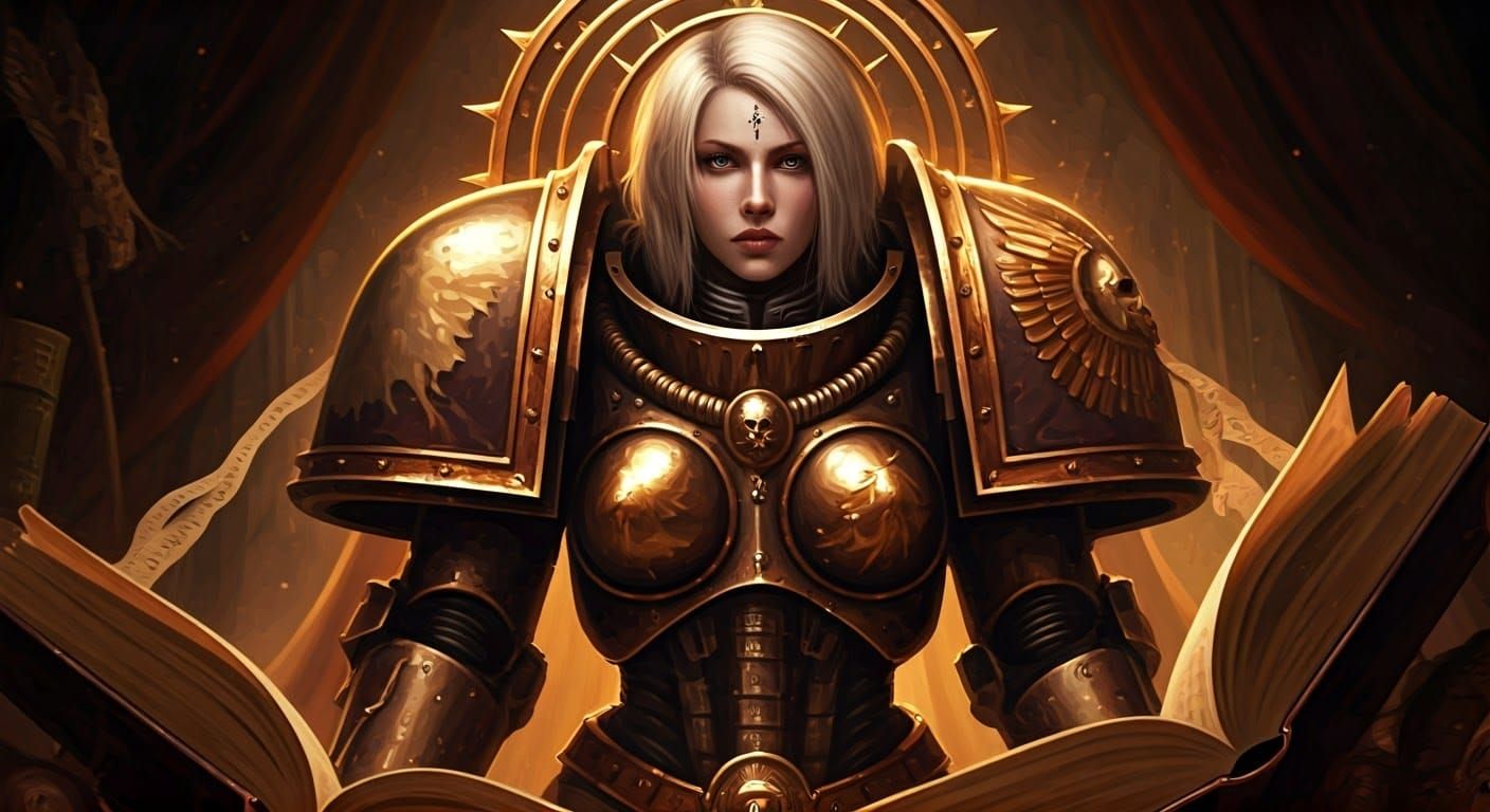 Ethereal Space Marine Commander Amidst Ancient Tomes and Mys...