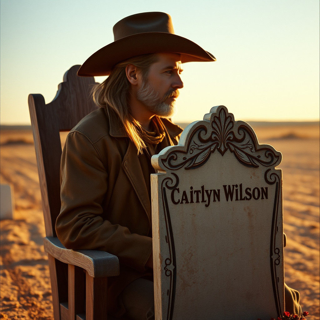 Young Cowboy Lost in Reflection in a Golden Sunset Landscape