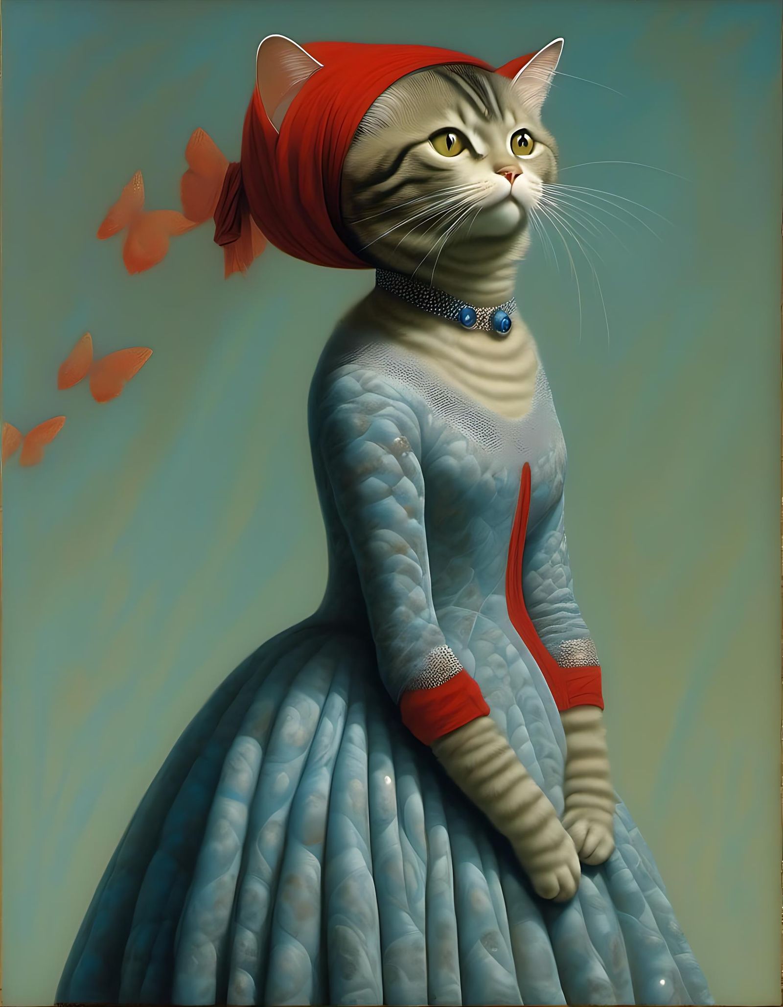 Cat with no Pearl Earring (but a jewelry necklace).