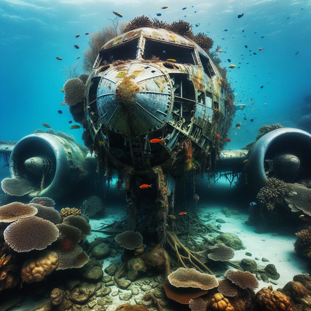 Submerged Airplane Wreck Transformed into Vibrant Coral Reef