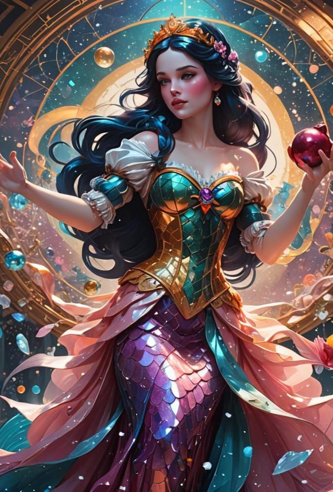 Dazzling Pink Space Mermaid in a Snowy Galaxy