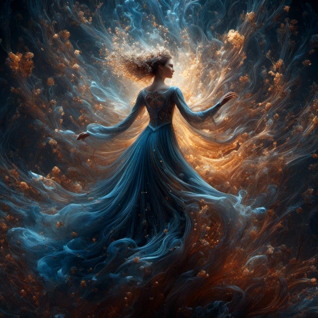 Ethereal Queen of Heaven in a Gossamer Gown Dancing on Cosmi...