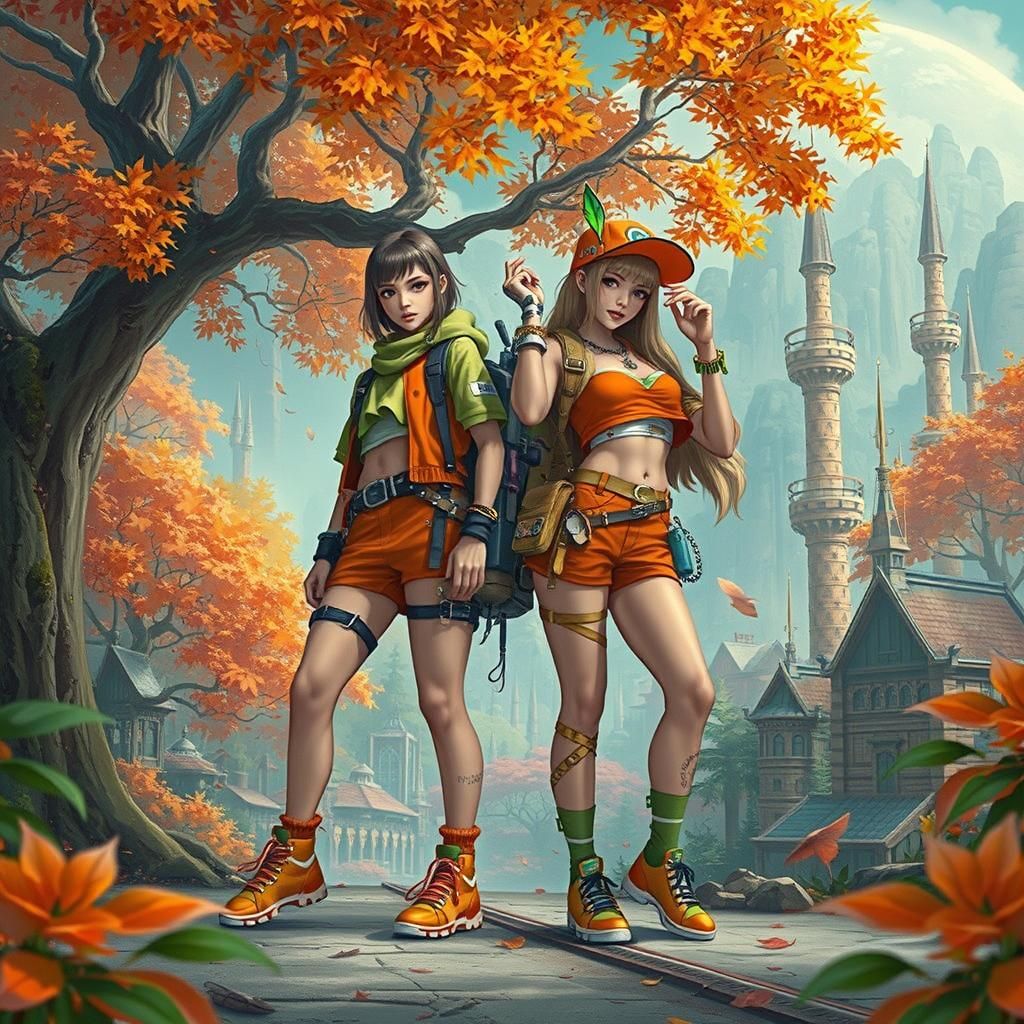 Fantasy Fashionistas in Vibrant Autumn Setting