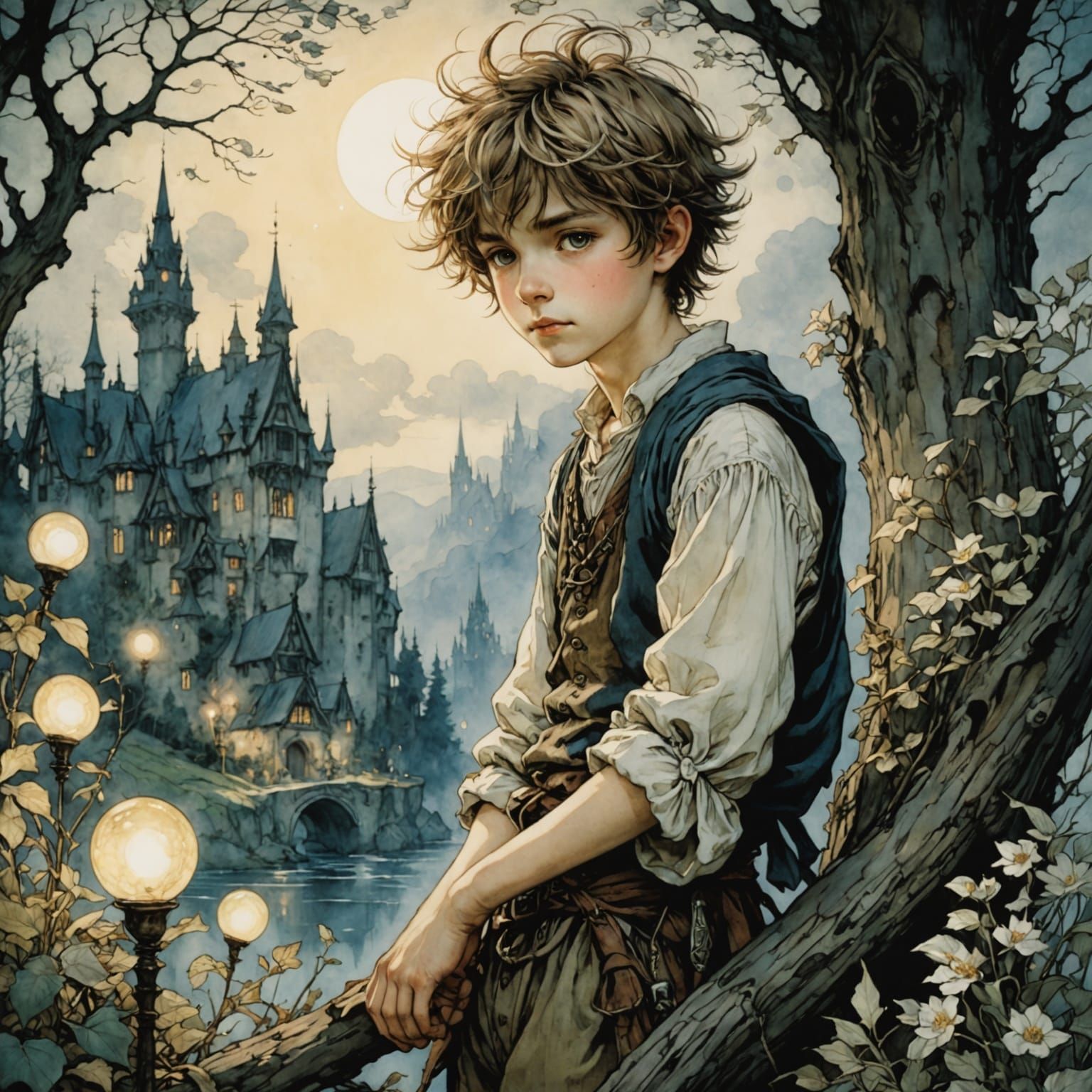 A Boy in a Radiant Light, Inspired by Arthur Rackham's Whims...