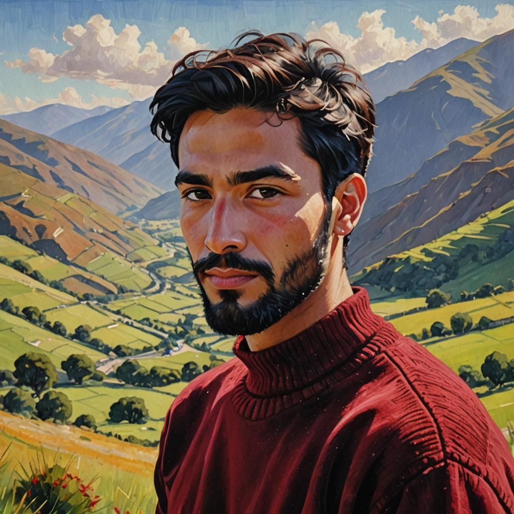 Elegant Portrait of a Handsome Arab Peruvian Male in Red Vel...