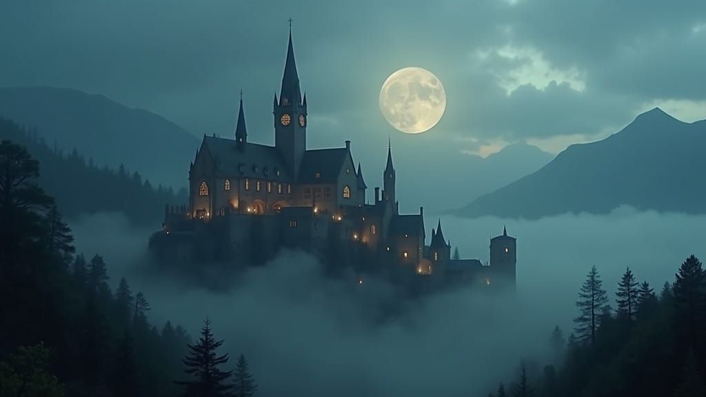 Ethereal Gothic Cathedral City Under Full Moon