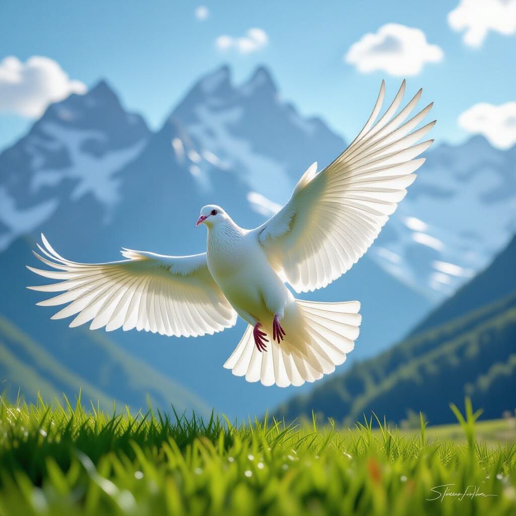 Divine White Pigeon in Majestic Swiss Alps