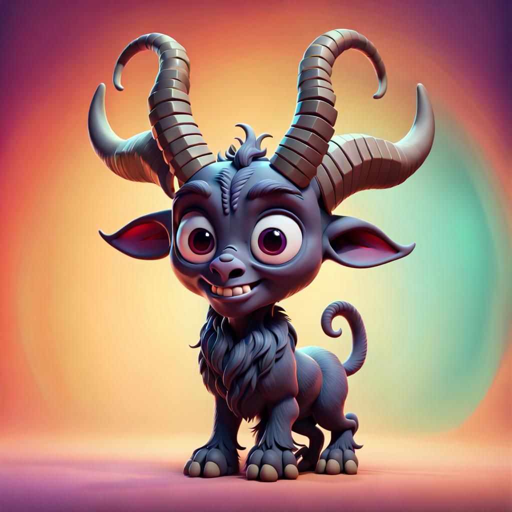 Cute cartoon Baphomet Pixar, Disney, concept art, 3d digital art, Maya 3D, ZBrush Central 3D shading, bright colored bac...