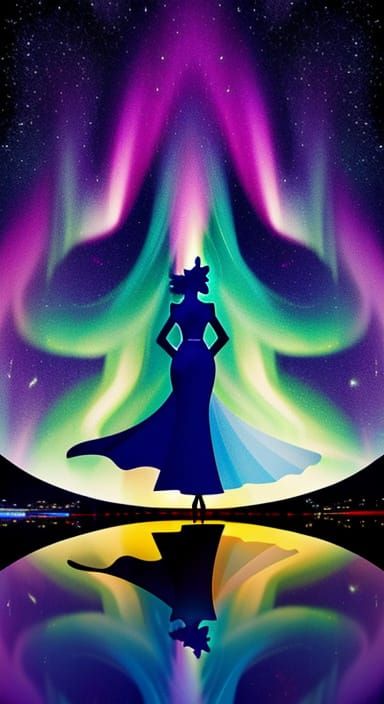 Aurora Borealis Bride in Vibrant Cartoon Cubism Castle Dream...