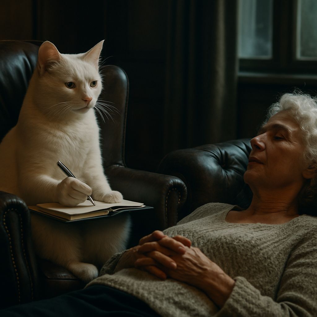 Whimsical Feline Therapist in a Cinematic Setting