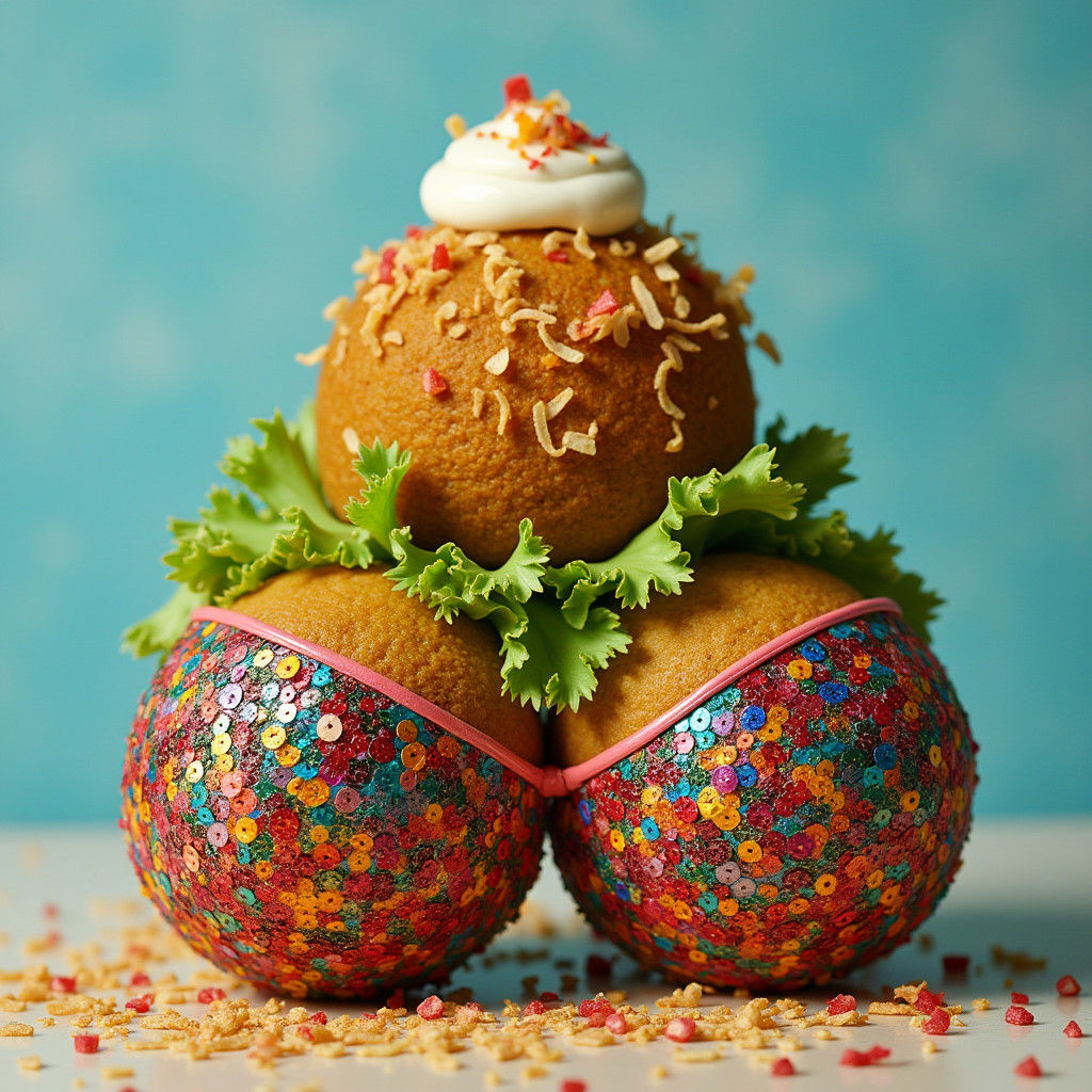 Vibrant Falafel Ball Portrait in Whimsical Middle Eastern St...