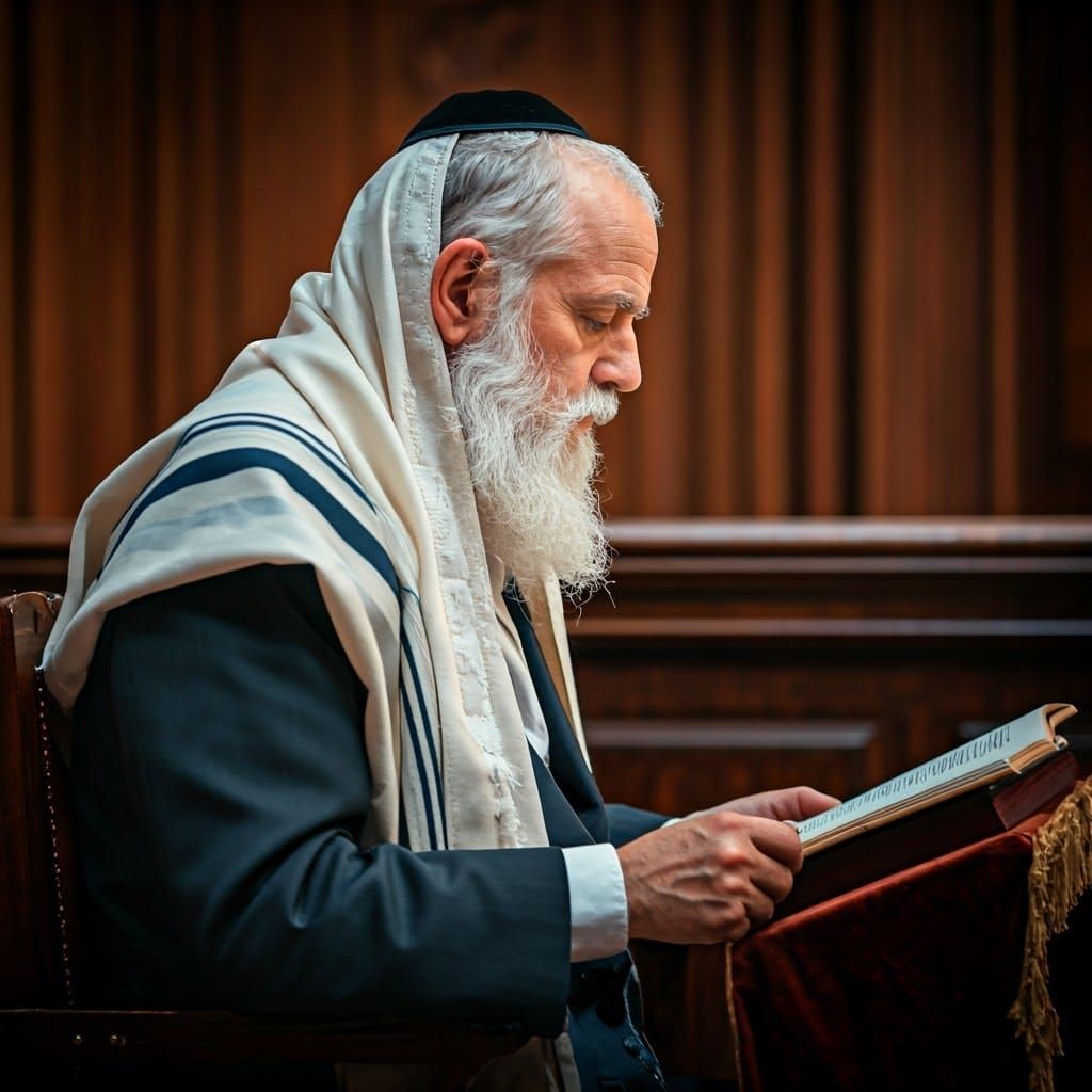 Hasidic Jew in Prayer, Shaded by a Synagogue