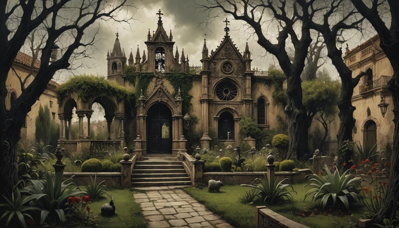 Gothic Horror Landscape in the Shadows of a Haunted Spanish....