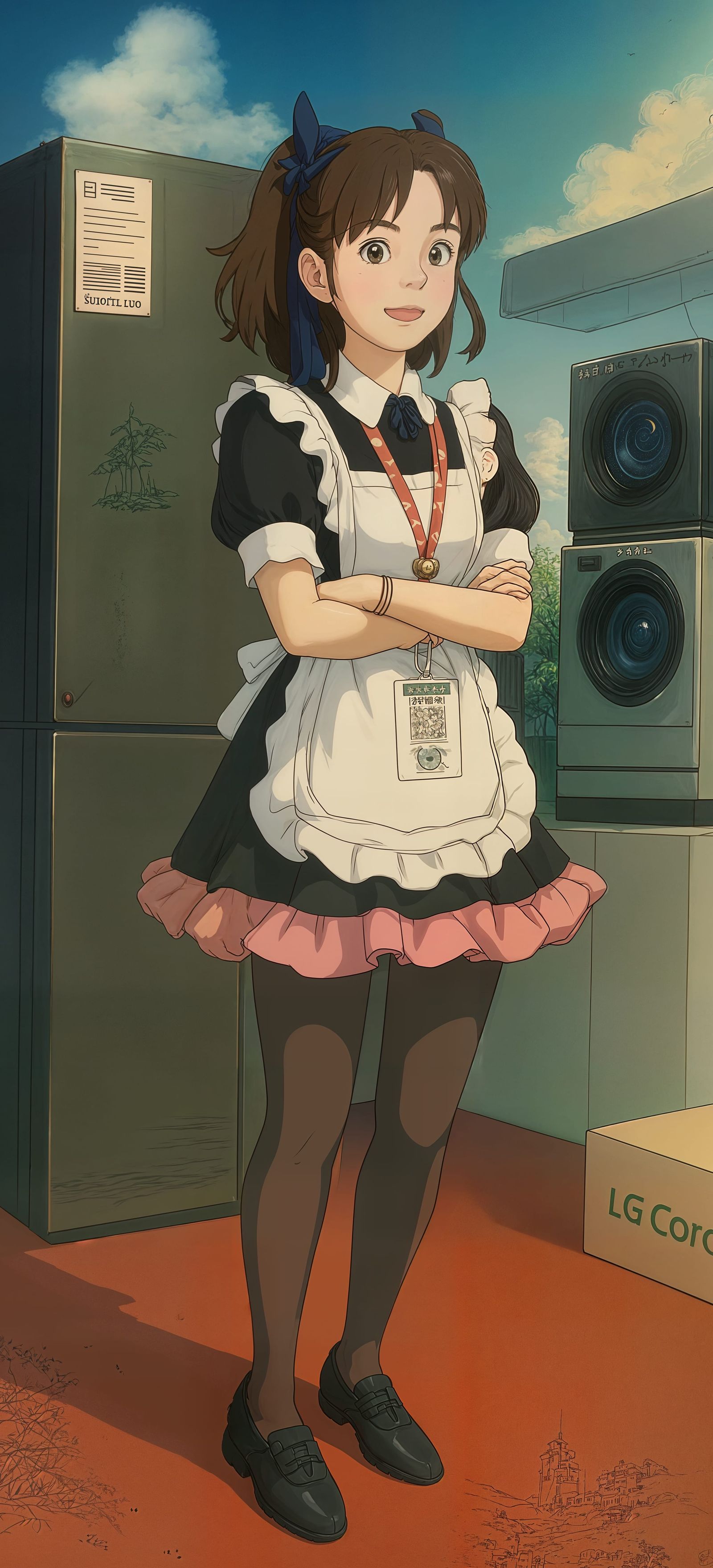 Girl in Black Pantyhose in Studio Ghibli Style