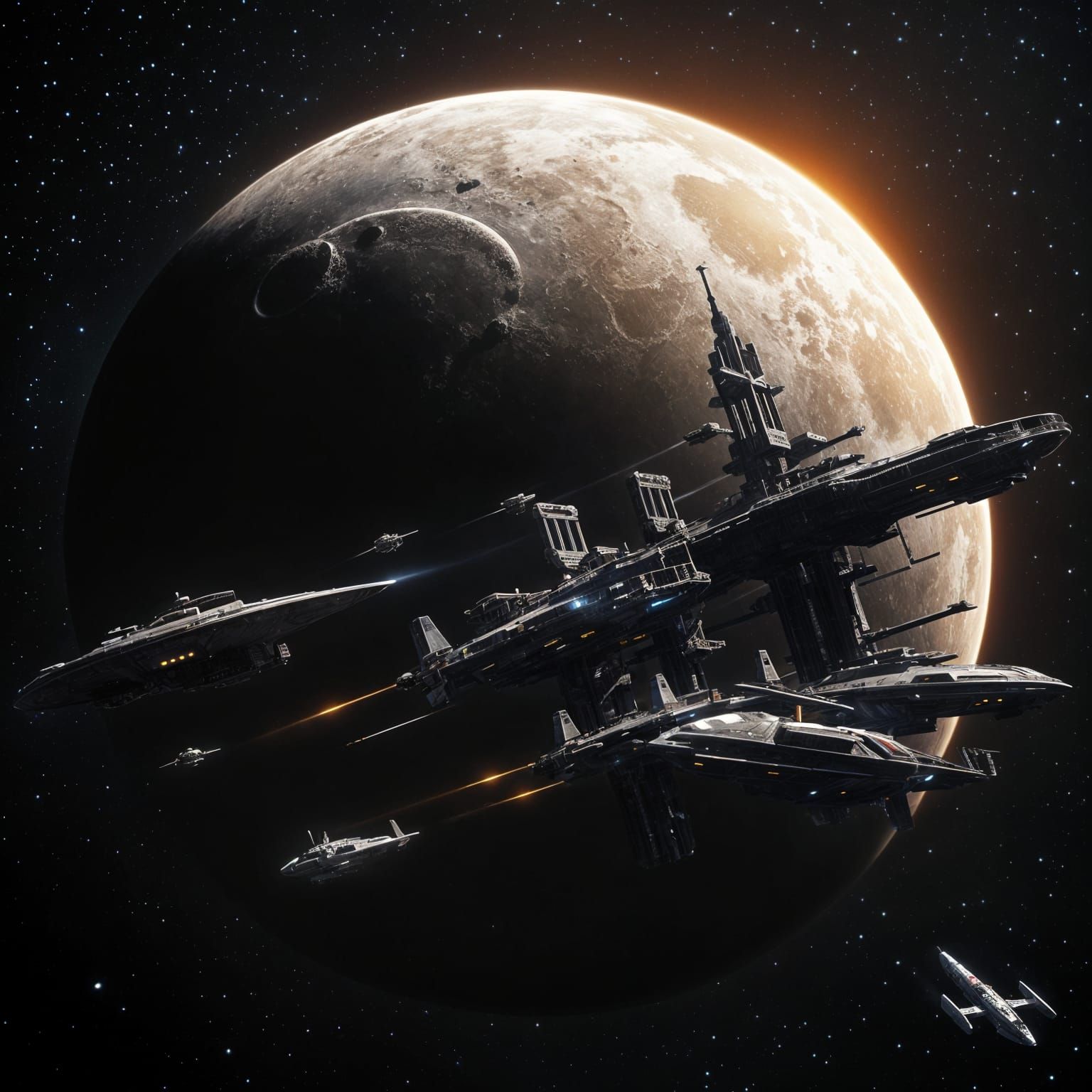 Sci-Fi Space Station on Moon Concept Art