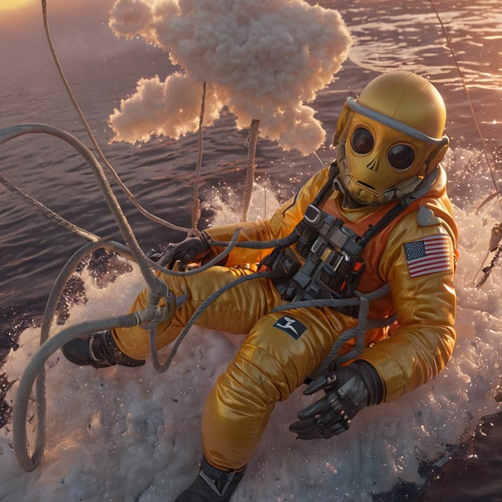 Cute Aliens Adrift on a Sunset Ocean in Hyper-Realistic Matt...