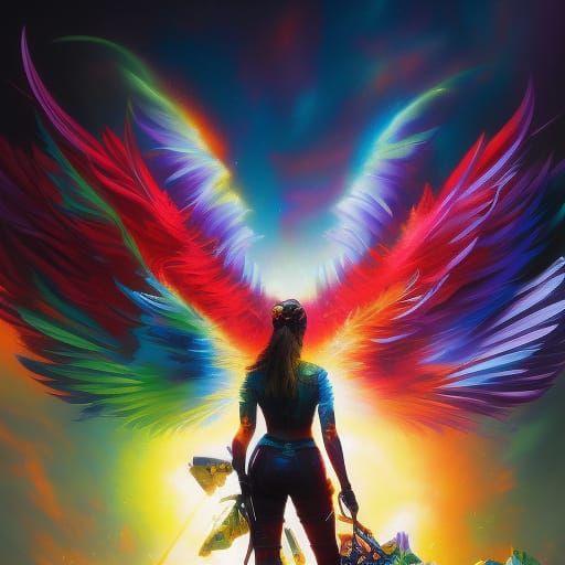 Vibrant Street Art of an Angel in Hyperdetailed Graffiti Sty...