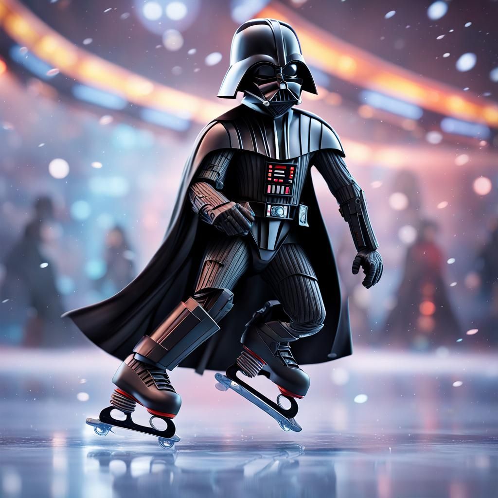 Epic Anime Darth Vader in Mid-Skating Dramatic Pose