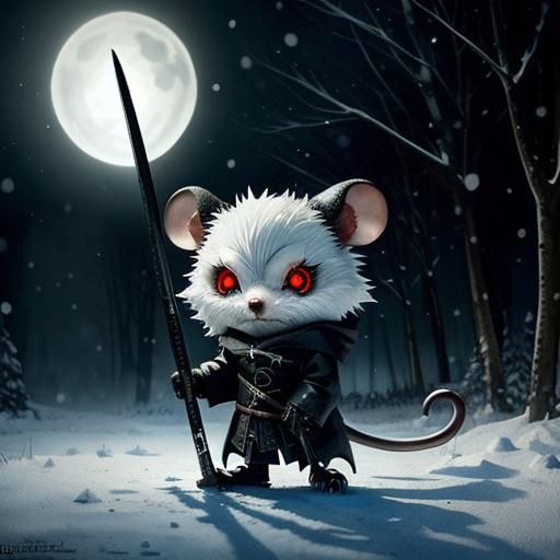 Mysterious Chibi Reaper Mouse in Winter Wonderland