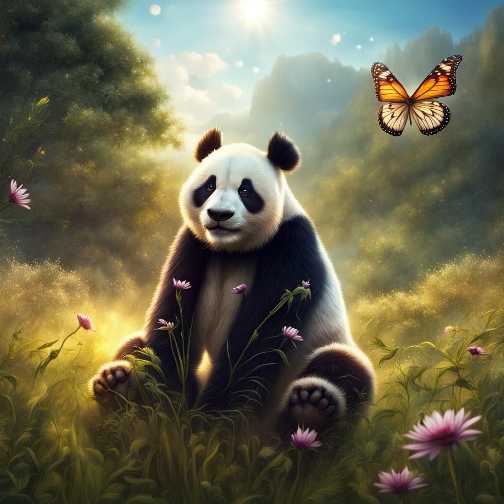 Epic Panda in Sunlit Meadow