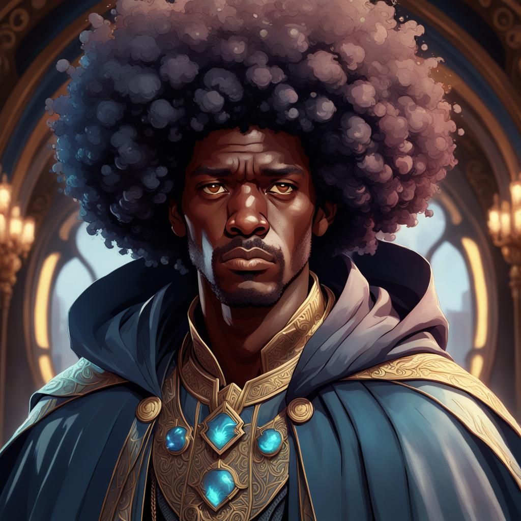 Surreal Portrait of a Man with Afro in a Heartbroken Cloak