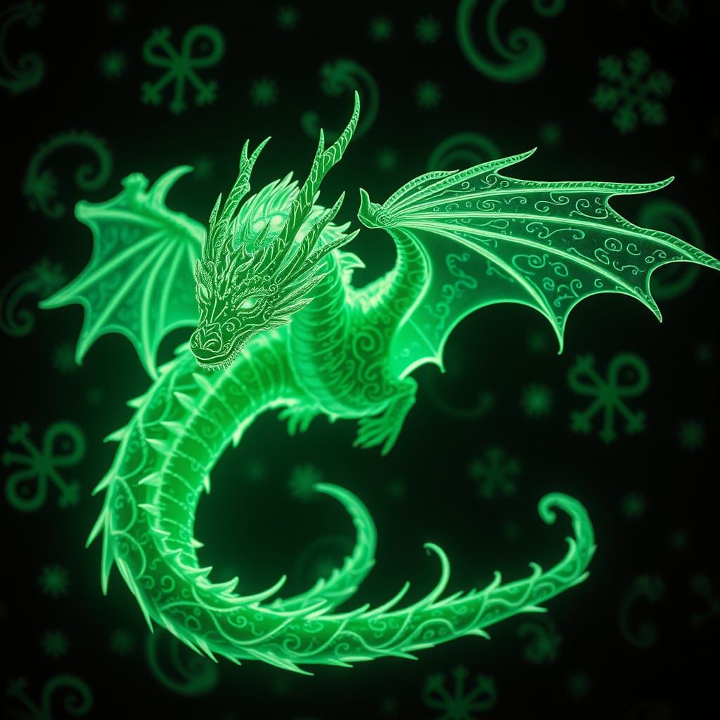 Ethereal Bioluminescent Dragon with Filigree Designs