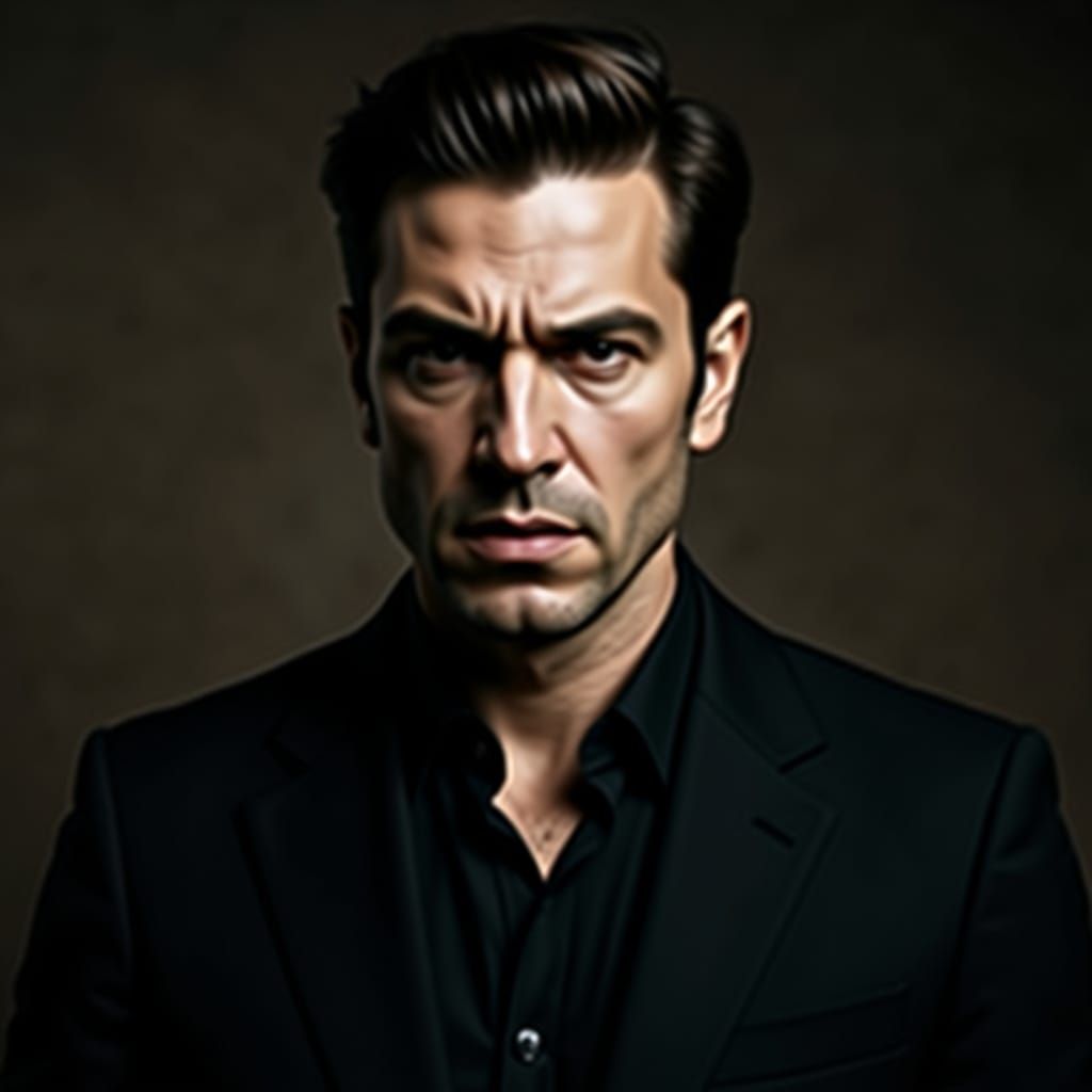 Dramatic Portrait of a Man in Black Suit