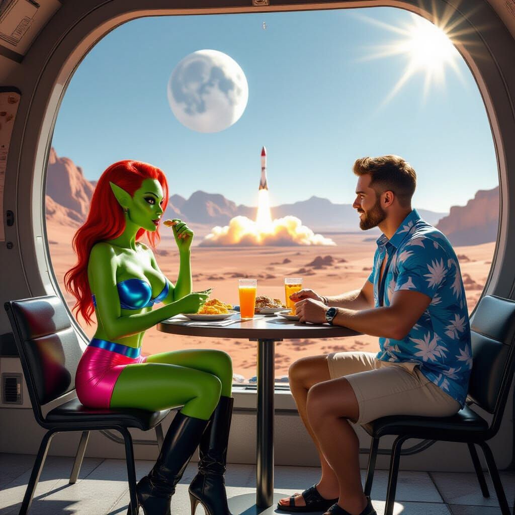 Attractive Green Alien Woman on Mars in Cinematic Style