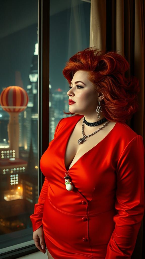 Sultry Plus-Size Model in Futuristic Cityscape Inspired by C...