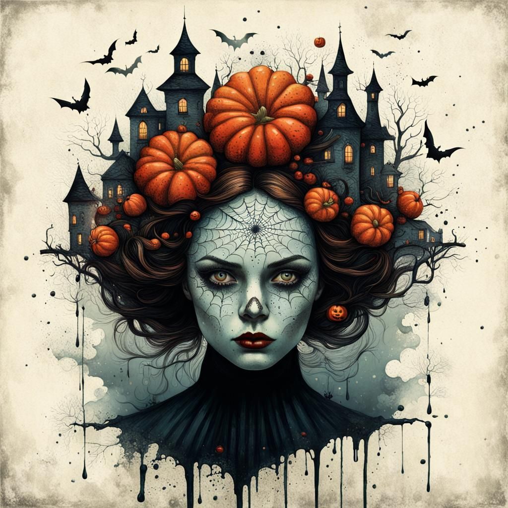 She has a pumpkin on her head