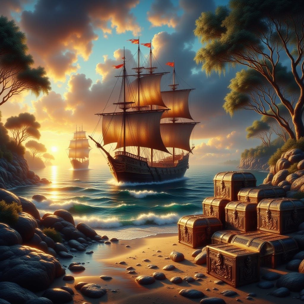 Knights Templar Digging for Treasure on Island Coast