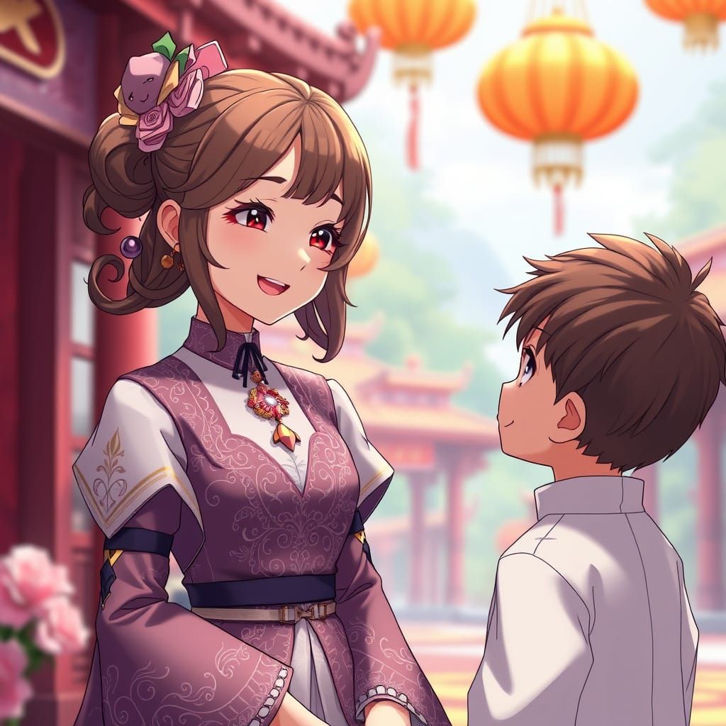 Girl Thanking Boy in Vibrant 3D Anime Style