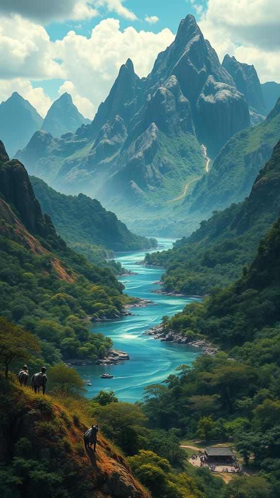 Epic African Fantasy Landscape with Mythical Creatures