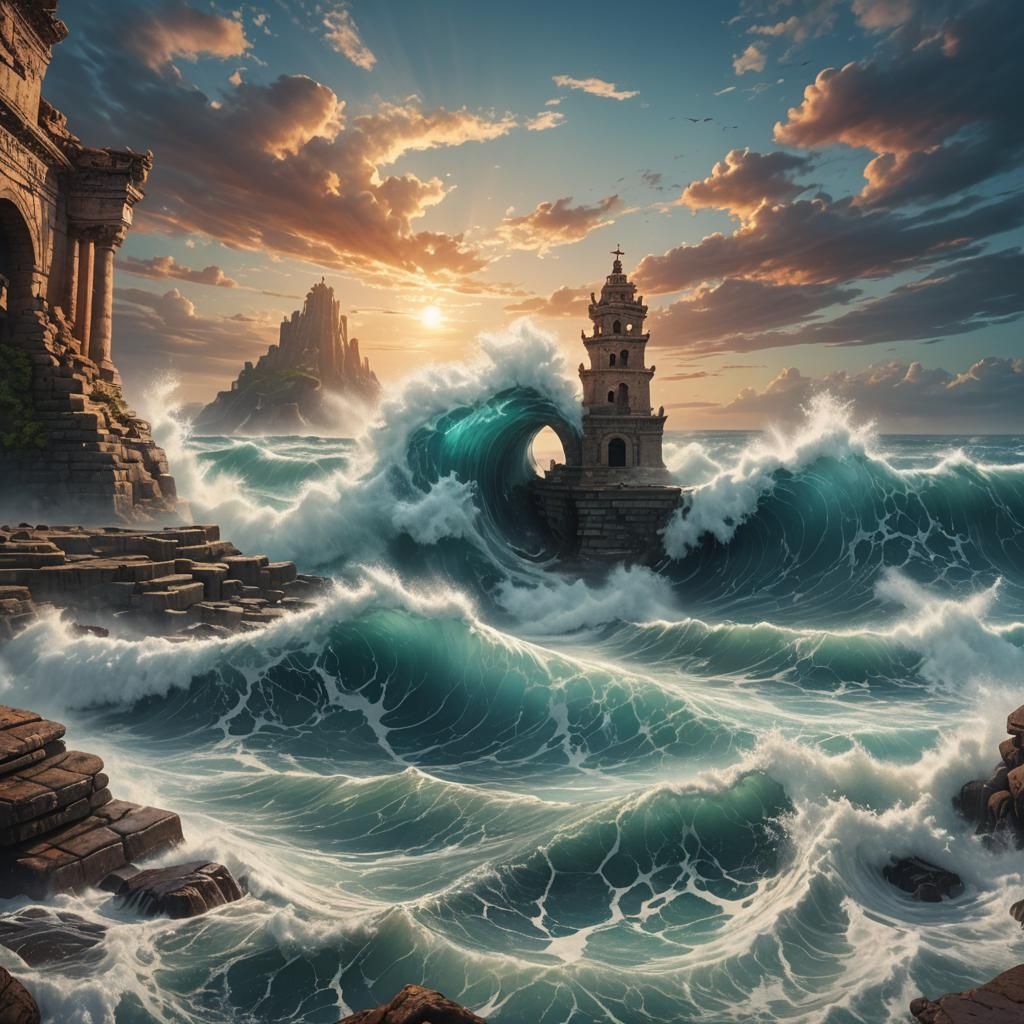 Ancient Stone Structure Surrounded by a Majestic Ocean