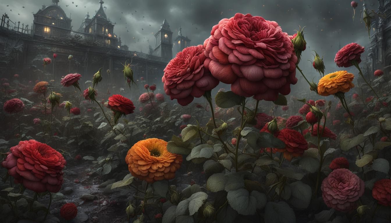 Surreal Lovecraftian Flowers Unfurl from Grotesque Grey Grou...