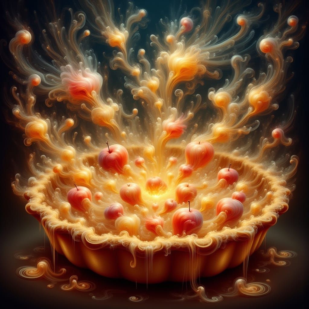 Ethereal Glowing Apple Pie with Swirling Galaxies