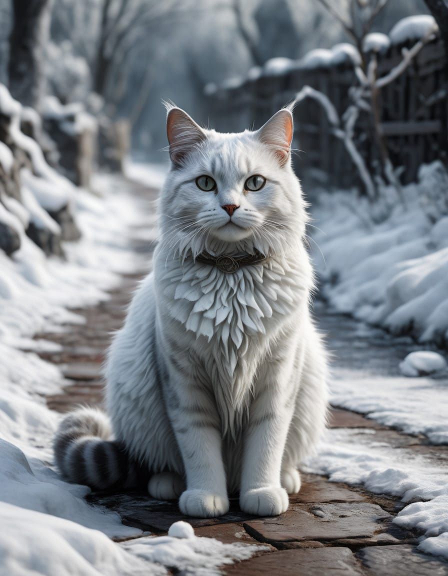 Winter Whiskers: A Feline Portrait in Snowy Serenity