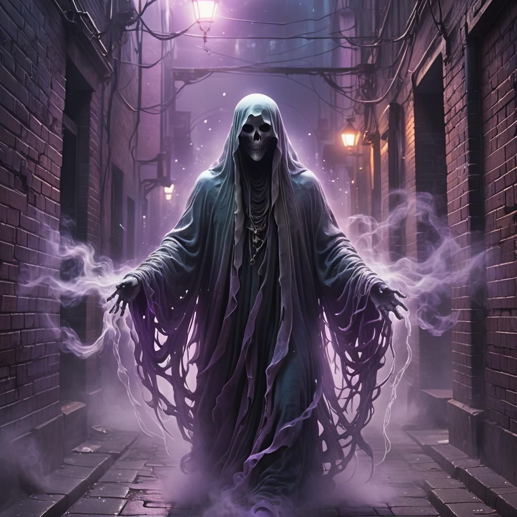 Mysterious Ghost in Eerie Alleyway Art