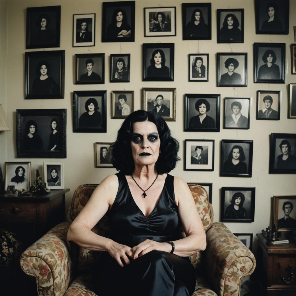 Goth Granny in Black Leotard