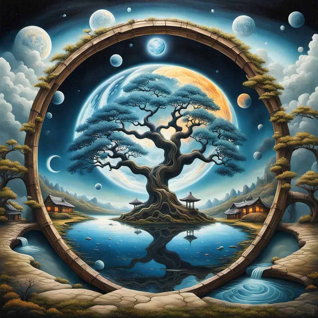 Surreal Cosmic Uprising with Tattoo-Inspired Elements