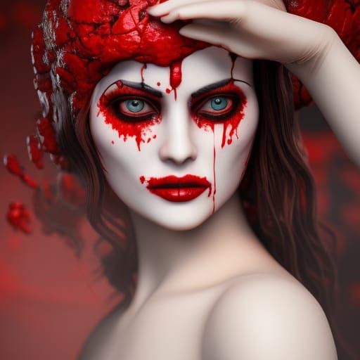 Surreal Hyperrealistic Portrait of a Girl with Bloody Eyes