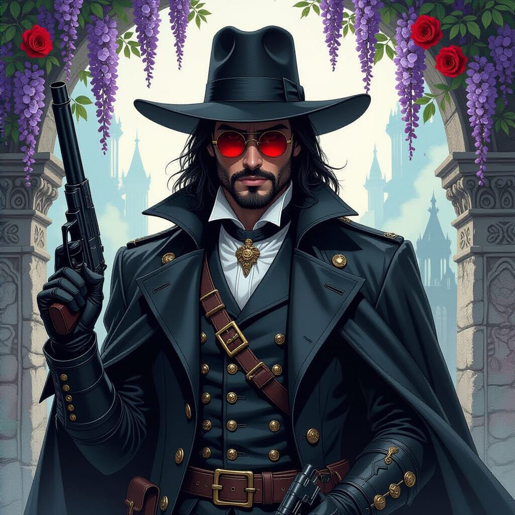 Gothic Inquisitor with Guns in Dark Comic Style