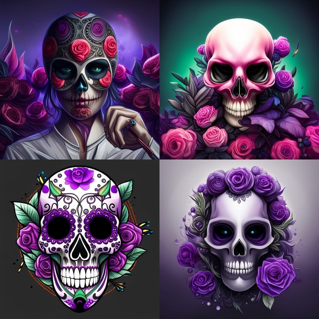 Fantastical Sugar Skull in a Vibrant, Trash Polka World