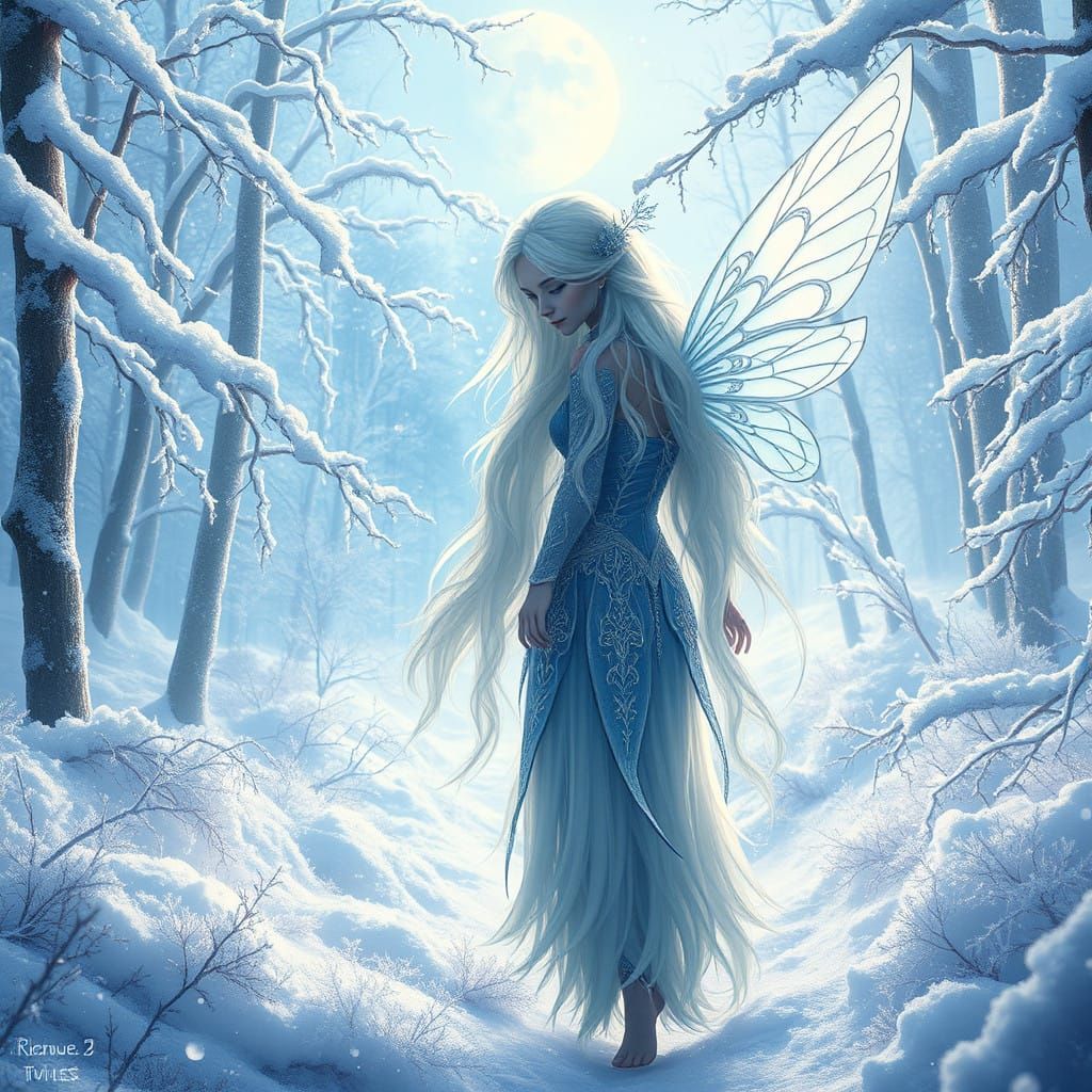 Ethereal Winter Fairy in Frosty Forest Dreamscape